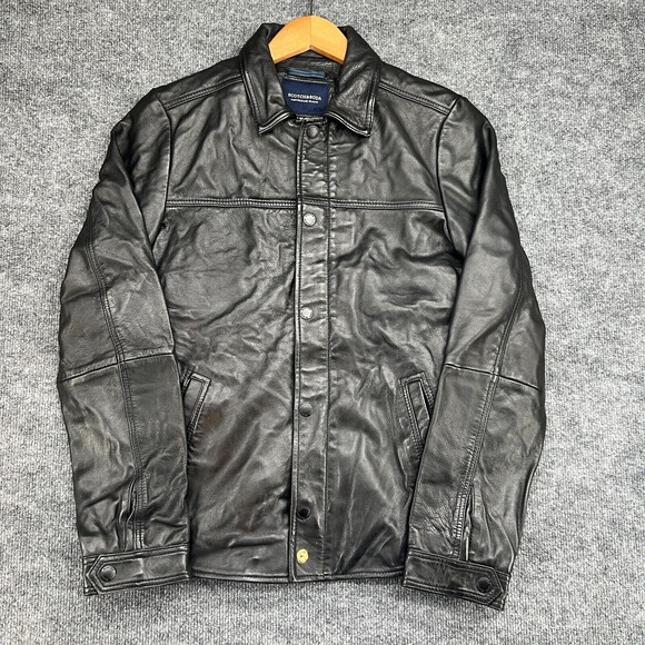 Scotch & Soda Black Cow Leather Jacket‎ Womens Sz Small - Picture 1 of 11